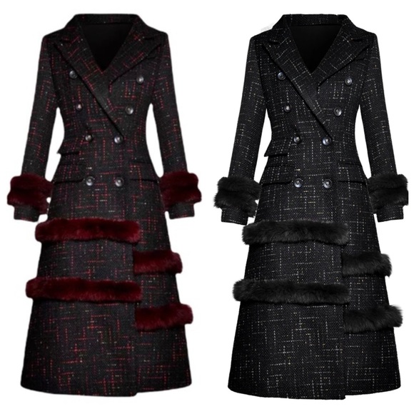 The Iphigenyah Gorgeous Fur Trim Tweed Long Jacket - Picture 1 of 12